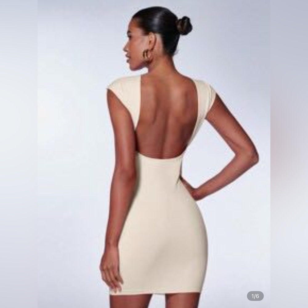 NWT New SHEIN SHEINBAE Large 8/10 Tan Beige Backless Bodycon Dress